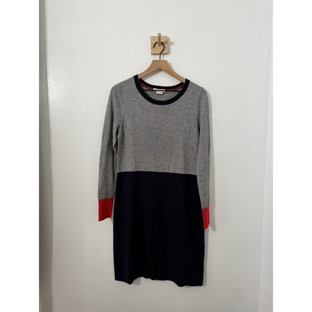 Boden Colorblock Knitted Sweater Dress Grey Navy Wool Cashmere Viscose Cotton 12